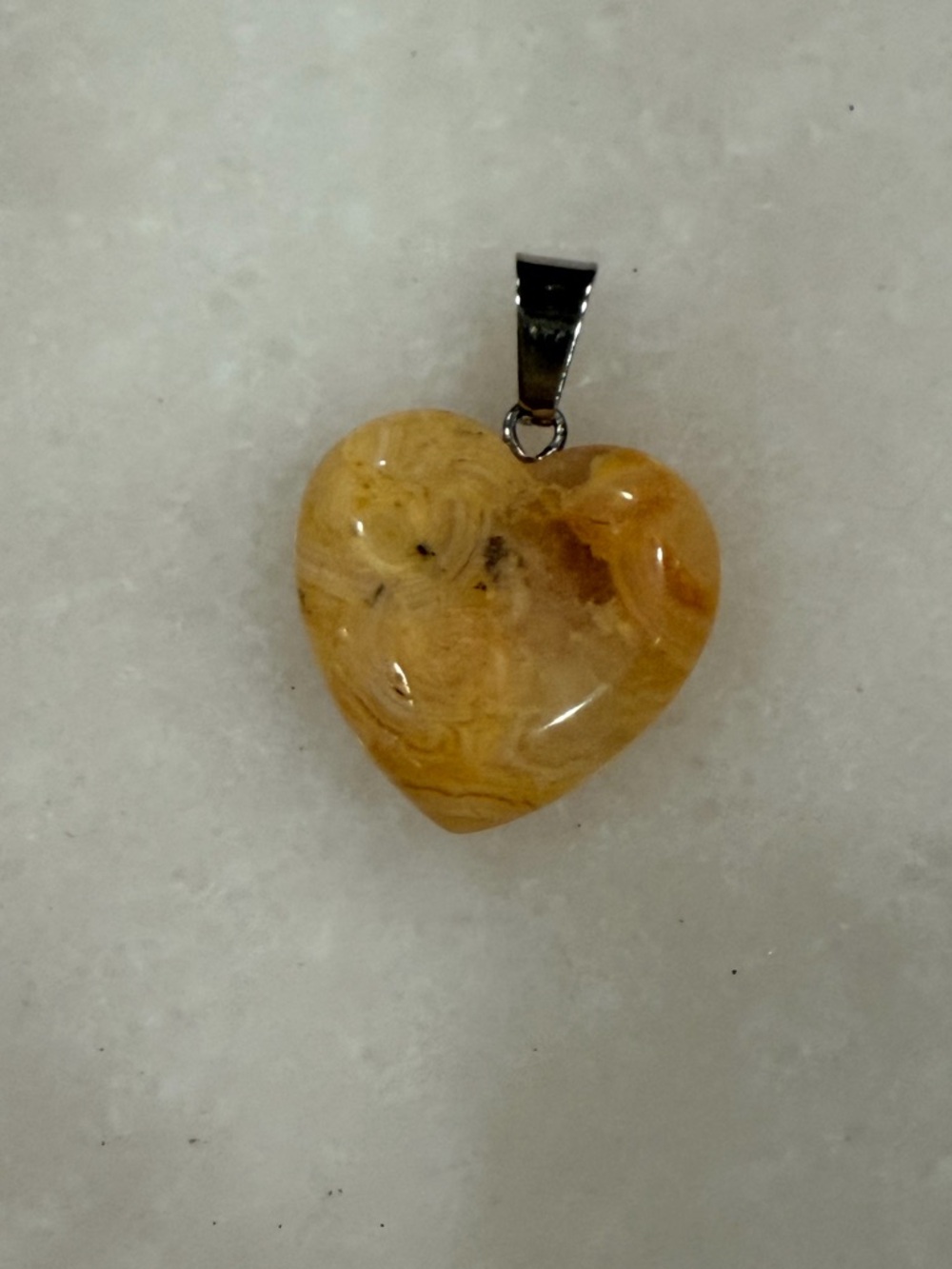 Hand Crafted Golden Yellow Crazy Lace Agate Heart Pendant